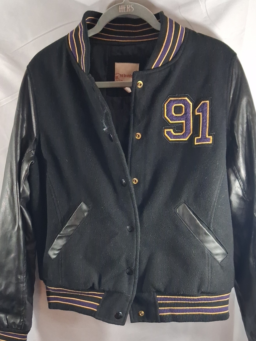 No Boundaries Black and Purple Varsity Jacket Style Backpack XL Preppy College